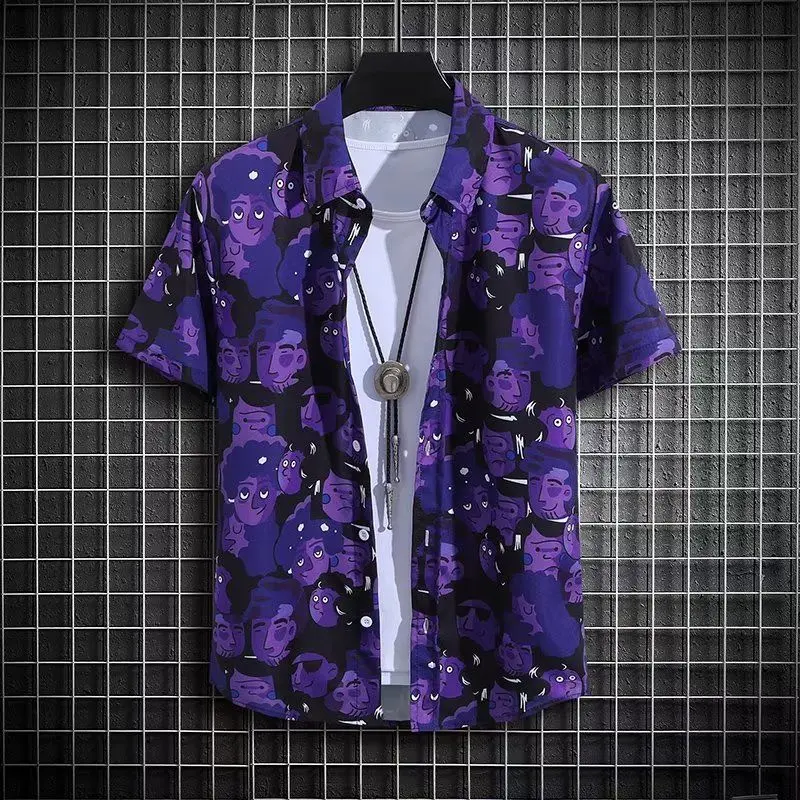 【Một mảnh / bộ】Bộ Quần Đùi Lụa Lạnh Cho Nam, Áo Sơ Mi Hoa Ngắn Tay Dáng Rộng, Phong Cách Hawaii, Bộ Đồ Đi Biển Tam Á Cho Cặp Đôi, Mùa Hè Menswear 4