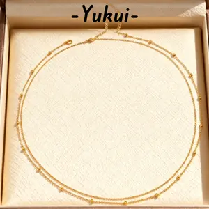 [Yukui]Rantai Pinggang Wanita Remaja Double Layer Berlubang Bola Emas B116