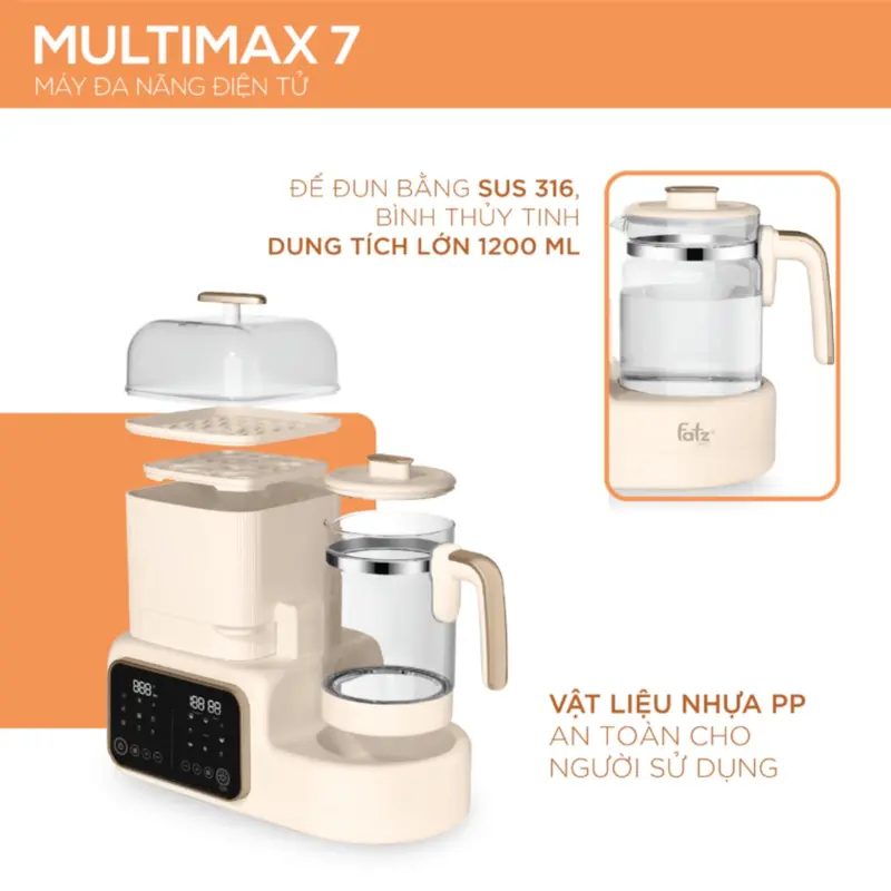 [Bảo Hành 12 Tháng] Máy Đa Năng Điện Tử (Tiệt Trùng/Sấy Khô/Hâm Sữa/Hầm Cháo Chậm/Đun & Hâm Nước) Multimax 7 Fatz Baby Hàng Chính Hãng - FZ017 8