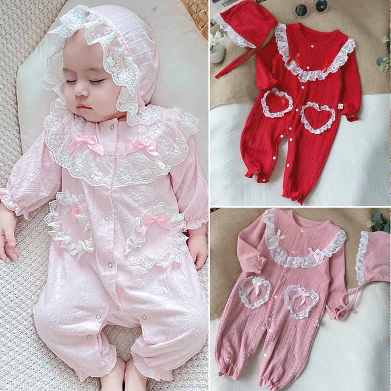 Bodysuit kèm mũ cho bé gái vải len Hàn Quốc Body dài tay thu đông bé gái từ sơ sinh tới 12 tháng Áo liền quần dễ thương xinh xắn SLT193