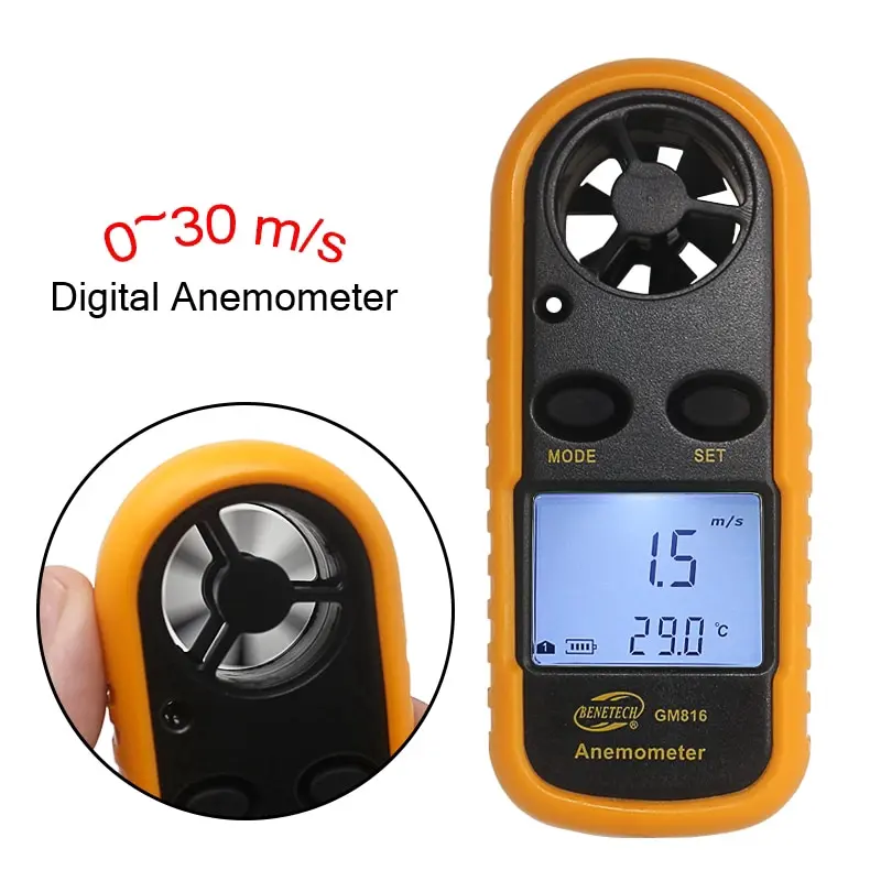 GM816 Digital Anemometer Wind Speed Mini Air Velocity Airflow Temperature with LCD Backlight Wind Speed Meter