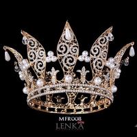 Gambar [STOK TERBATAS] MAHKOTA FULL ROUND BRIDAL CROWN AKSESORIS PESTA MFR008 - Gold dari Lenka Wedding Shop Kota Surabaya 1 Tokopedia