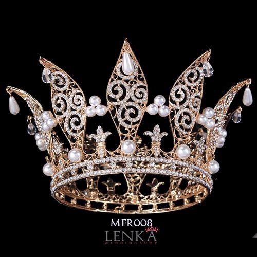 Gambar [STOK TERBATAS] MAHKOTA FULL ROUND BRIDAL CROWN AKSESORIS PESTA MFR008 - Gold dari Lenka Wedding Shop Kota Surabaya Tokopedia