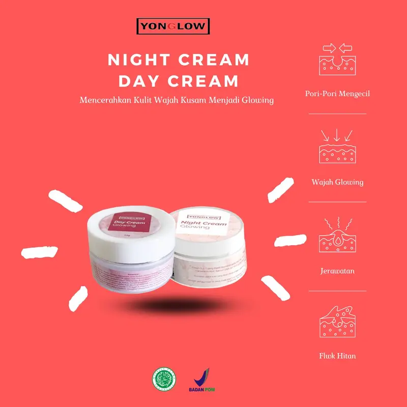 Paket 2in1 Yonglow Skincare Day Night Cream Siang Malam Pembersih Muka Kusam Pemutih Pencerah Wajah Glowing 3