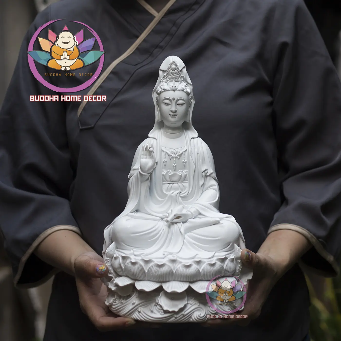 Tượng Quan Âm Ngồi tọa sen cao 30 cm
