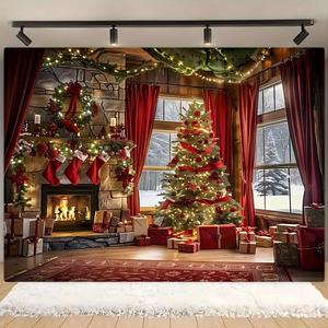Fondo con Patrón de Árbol de Navidad, 1 Unidad de Decoración para Fiesta de Navidad, Decoración de Jardín, Decoración de Pared, Fondo para Fotografía, Decoración para el Hogar, Banderines