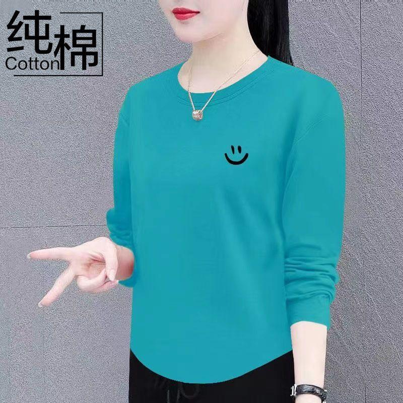 Áo Thun Cotton Dài Tay, Dành Cho Nữ, Bộ Sưu Tập Mùa Xuân Và Mùa Thu, Hàng Mới Về, Thường Ngày Và Dễ Phối Đồ, Thiết Kế Vòng Cung, Mỏng Vừa Vặn, Giấu Kín, Hiệu Ứng Bó Sát Thích Hợp Cho Quần Áo Của Mẹ, Áo Trên Top Women Cổ Tròn 4