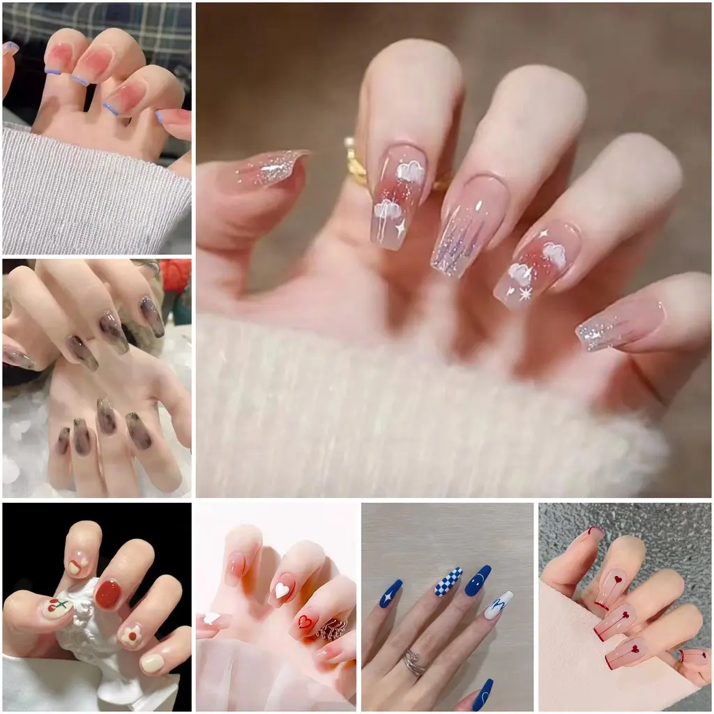 Suitable for Daily Wear and Outing Korean Style Love Princess Fake Nails 24 Pieces Cherry Design Nail Sticker Long Lasting Waterproof Short Nails