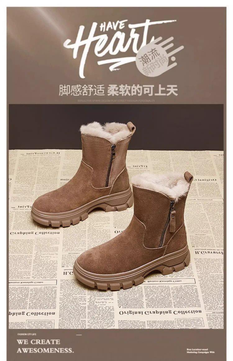 Product Introduction of Red Qingying Brand Thick Bottom Fur Lined Martin Boots Women's Winter Snow Boots Anti Slip Warm Casual Short Tube Boots 20