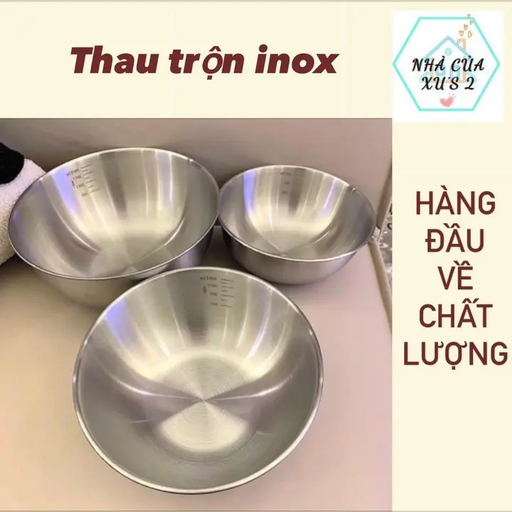 Combo 3 Thau Trộn Inox~Set 3 Tô Inox To Trộn Slad, Ướp Thịt, Trộn Bột Làm Bánh...