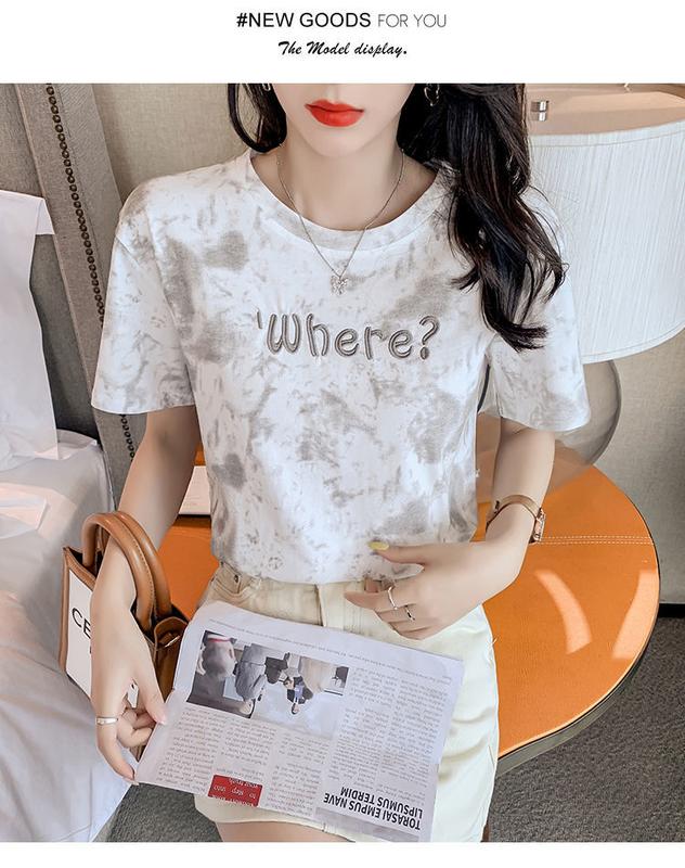 Product Introduction of M58 Embroidered Short Sleeve T-shirt Women's Loose Bottoming Shirt Large Size Top 2022 New Spring and Summer New Ins Fashion Half Sleeve 18