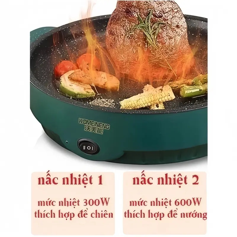 Bếp Nướng Điện Chống Dính - Chảo Nướng Điện Chiên Dán Xào Đa Năng 300W-600W Không Khói hồng 7