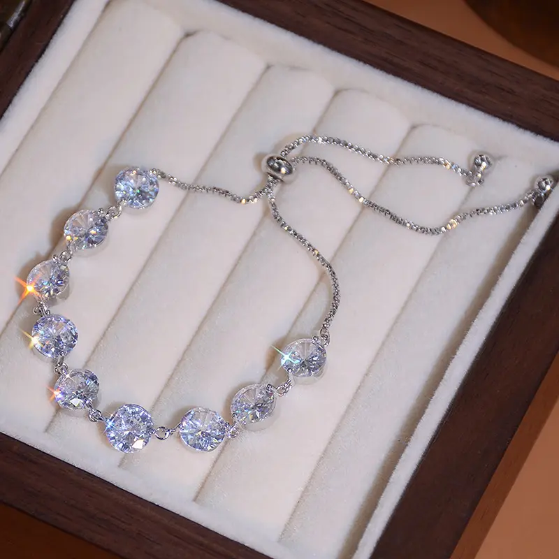 Vòng Tay Đá Zirconia Tổng Hợp Lấp Lánh Lộng Lẫy, 1 Chiếc, Có Thể Điều Chỉnh Kích Thước, Trang Sức Trang Trí, Phổ Biến, Thích Hợp Cho Nam Và Nữ, Quà Tặng Trang Sức Tay Cho Vợ Và Bạn Gái 2