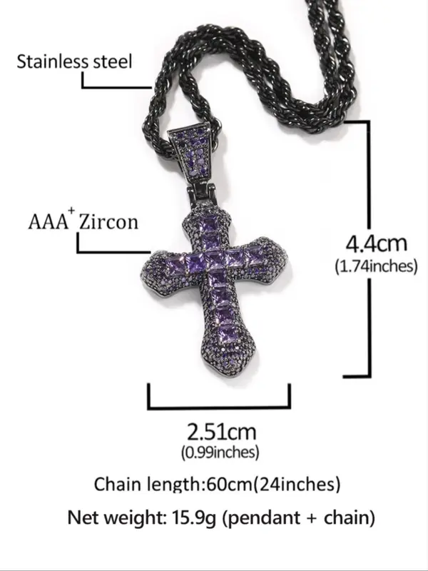 Rhinestone Cross Pendant Necklace for Women & Girls, Summer Stainless Steel Jewelry for Daily Wear, Trendy Twist Chain Jewelry for Birthday Gift 4