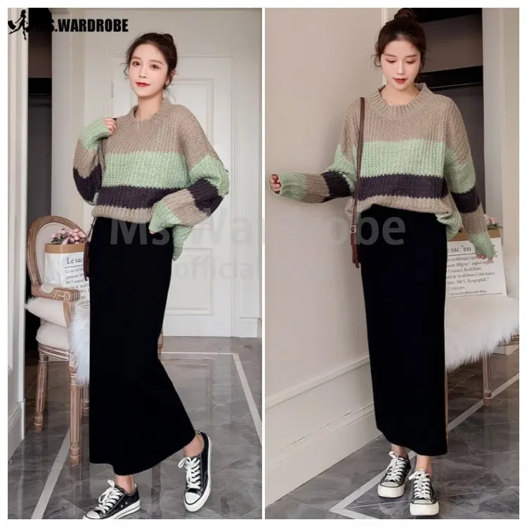 Ready stock pencil skirt skirt long skirt knitted women slim high-waisted long skirt cheap skirt Shirt Womenswear Blouse Bottoms