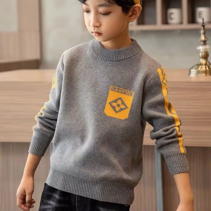 Áo Len Bé Trai, Áo Chui Đầu, Mùa Thu Và Mùa Đông, Áo Len Bông Cho Trẻ Em, Dành Cho Trẻ Em Trung Bình Và Lớn, Áo Lớp Nền Có Đệm Nhung, Phong Cách Hàn Quốc Và Phương Tây