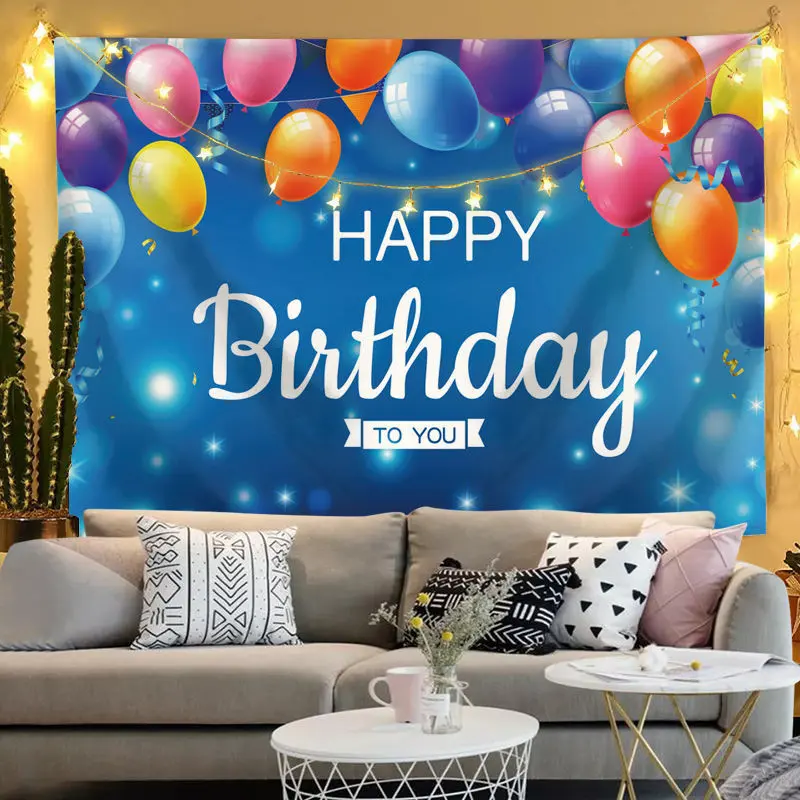 Birthday Tapestry Photograph Background Cloth Ins Hanging Cloth Children's Party Background Cloth Bedroom Dorm Room Decoration Renovation Wall Hanging Hanging Cloth Tapestry Set Banner Hand Ornaments