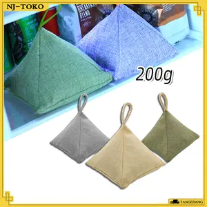 200g Bamboo Charcoal Air Purifying Bag Dehumidifier Bahan Arang Bambu Pyramid Bamboo Charcoal Air Purifying Bag Cocok Untuk Kamar, Mobil