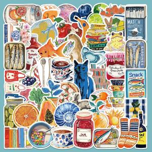 Serie de pegatinas de pintura al óleo vintage, set de 50 piezas con patrones retro de comida, pegatinas decorativas para botellas de agua, portátiles y fundas para teléfono, calcomanías DIY para protector de pantalla #TOP PICKS