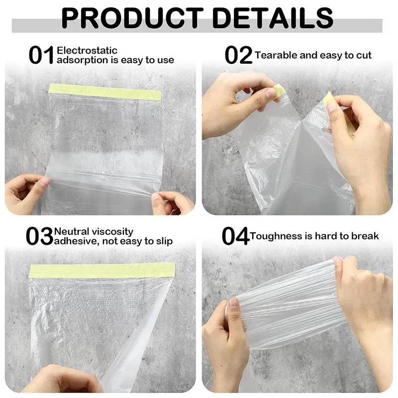Pre-adhesive Masking Film, 1 Count Transparent Paint Plastic Masking Film, Car Painter Masking Tape Film, Plastic Film Cover for Household Appliances and Furniture 8