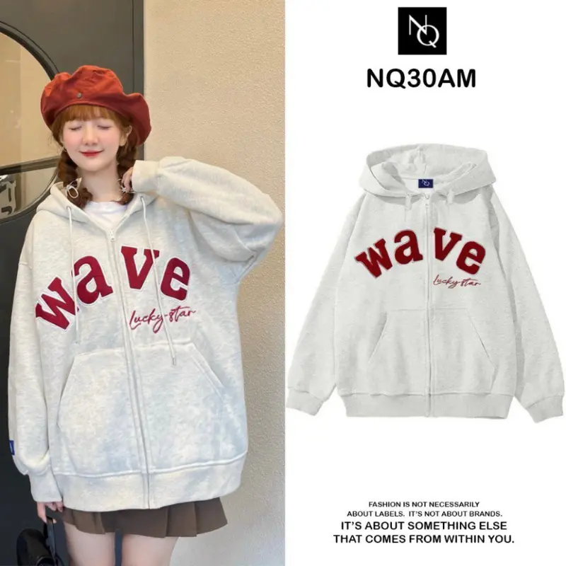 KEDOBSHOP [HOT] Áo Khoác Nỉ Hoodie Zip Bông Thêu WAVE Form Rộng Nam Nữ Unisex