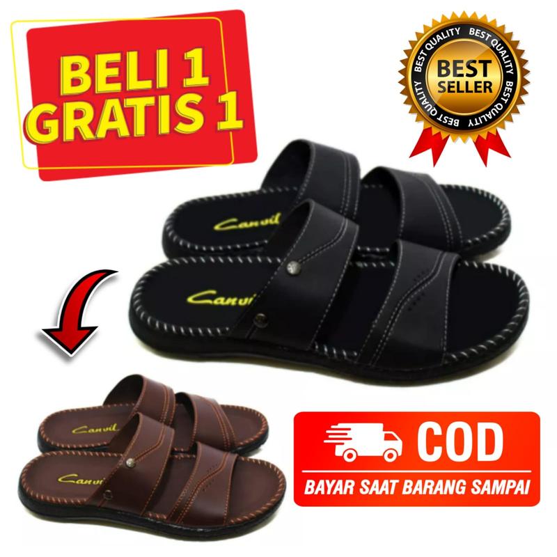 SANDAL PRIA COWOK CASUAL BELI 1 GRATIS 1  PROMO Sendal Slop Kulit Pria Japit Slop Selop Jepit 6