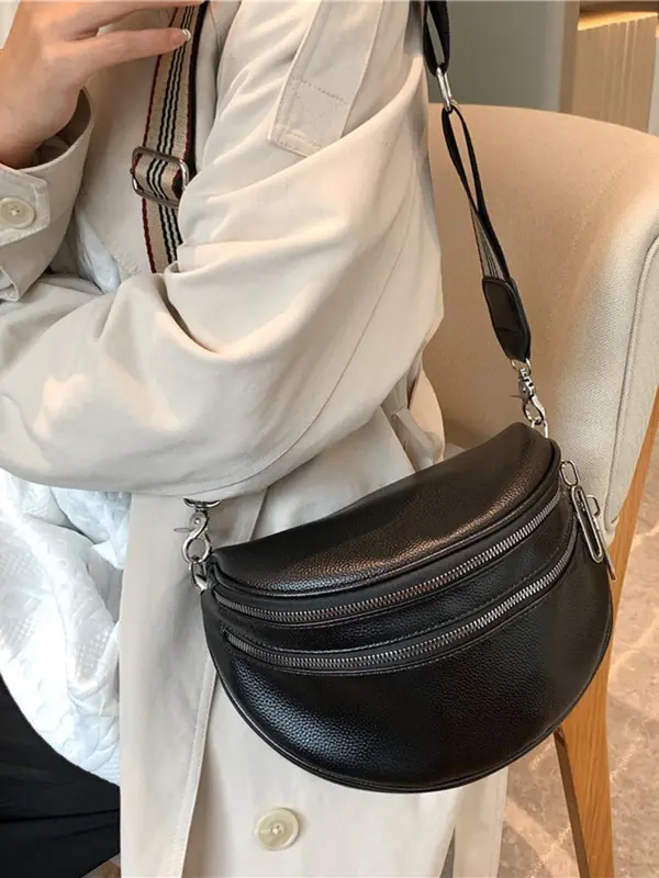 Women's Solid Color Fanny Pack, Fashionable Pu Leather Sling Bag for Daily Used, Casual Trendy Versatile High-quality Daily Commuting Bag 2