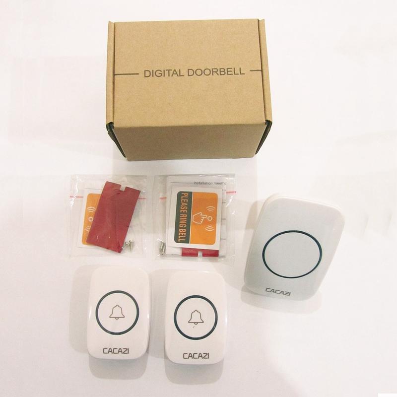 Avvic x CACAZI Wireless DoorBell Waterproof 1 Receiver 2 Transmitter Baterai Bel Black Pintu White Kotak 9