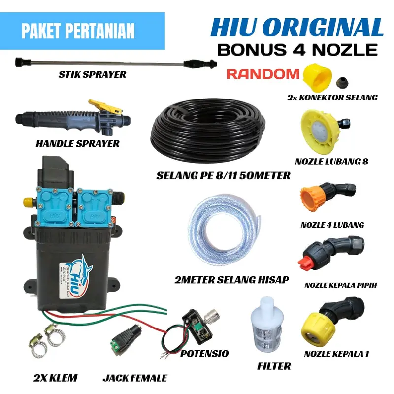 Sprayer Pertanian Pompa Dc 12v Hiu Dobel Pump Selang 50Meter 0