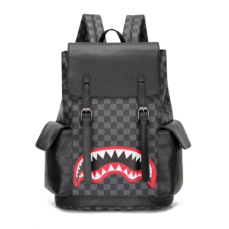 Cặp Đi Học Cá Tính Balo Da PU Nam Nữ Cao Cấp Bag Caro Chống Nước Đựng Laptop BA03 5