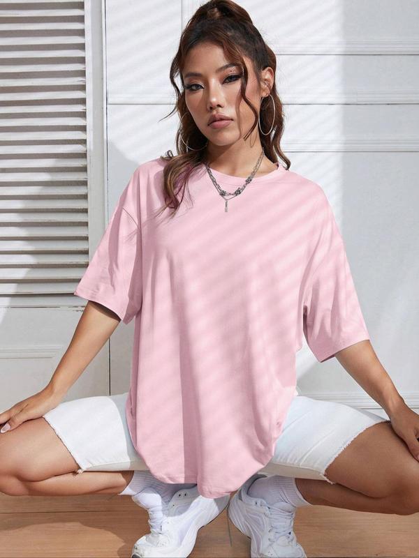 Women's Plain Round Neck Tee, Casual Minimalist Half Sleeve Crew Neck T-Shirt for Summer, Fashion Women's Top for Daily Wear 3