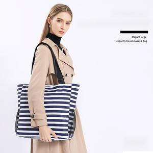 Travel Foldable Striped Handbag Shoulder Bag Waterproof Beach Bag Travel Gym Bag Storage Bag, Oxford Cloth Material Large Capacity Shopping Bag