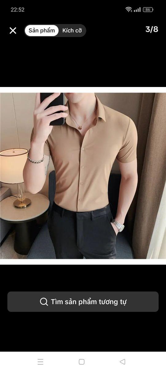 Product Introduction of Áo sơ mi nam tay ngắn,chất liệu lụa thái form body mềm mịn mát Menswear Shirt Có Cổ 25