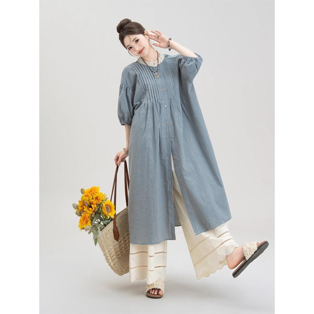 CHICMORE Setelan dua potong kotak - kotak untuk wanita dengan celana panjang dan lengan tiga perempat gaya modis