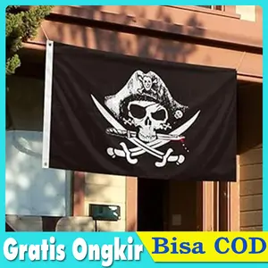 Bendera Bajak Laut Pirate Flag Gambar Tengkorak Skull Crossbones Hiasan Dinding Kamar Dekorasi Kafe Aesthetic