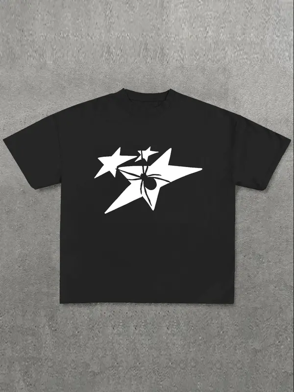 Men's Regular Fit Star Print Round Neck Short Sleeve Tee, Casual Fashion Crew Neck T-shirt for Daily Wear, Menswear for All Seasons 3