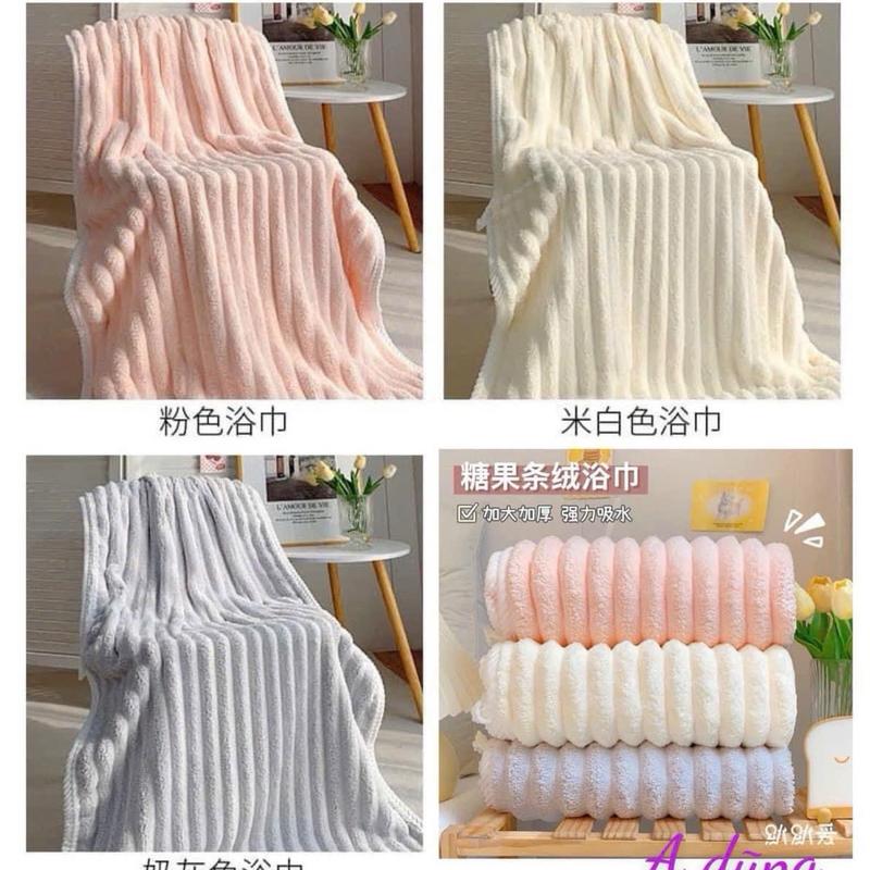 Combo 2 Cái Khăn, 1 Cái Khăn Tắm Lông Dệt Dạng Sóng Nước 70 cm x 150 cm , Khăn Tắm Thấm Hút Nước Chất Liệu Cao Cấp Không Rụng Lông