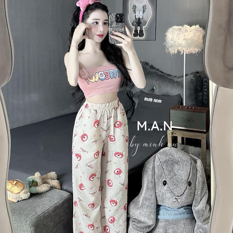 BỘ ÁO ỐNG HỒNG MEO + QUẦN XUÔNG DÀI HÌNH GÂU 6