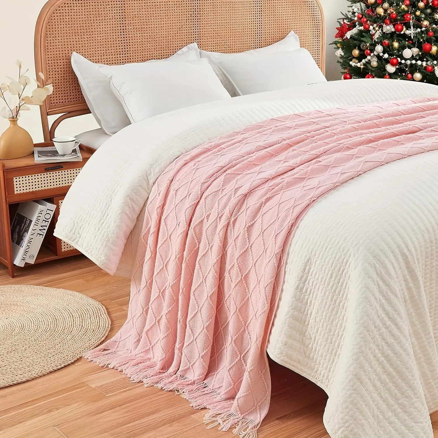 Solid Color Knitted Throw Blanket, Soft Comfortable Throw Blanket, Warm Napping Blanket for Home Office Travel, Bedroom Accessories
