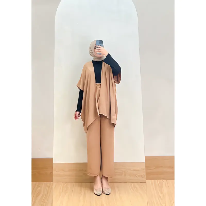 SETELAN OUTER DAN CELANA KULOT CRINKLE||ONESET CRINKLE CANTIK KEKINIAN Airflow Atasan Muslim Wanita 1