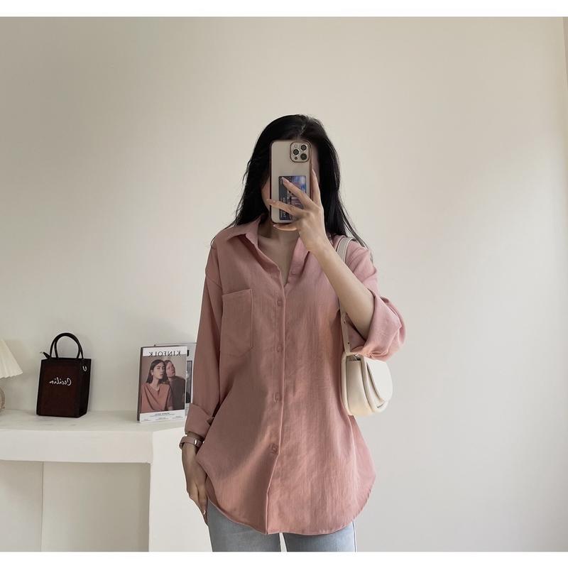 Áo sơ mi nữ dài tay form rộng ulzzang kiểu hàn basic 10 màu dễ phối đồ ( có bigsize) | BigBuy360 - bigbuy360.vn