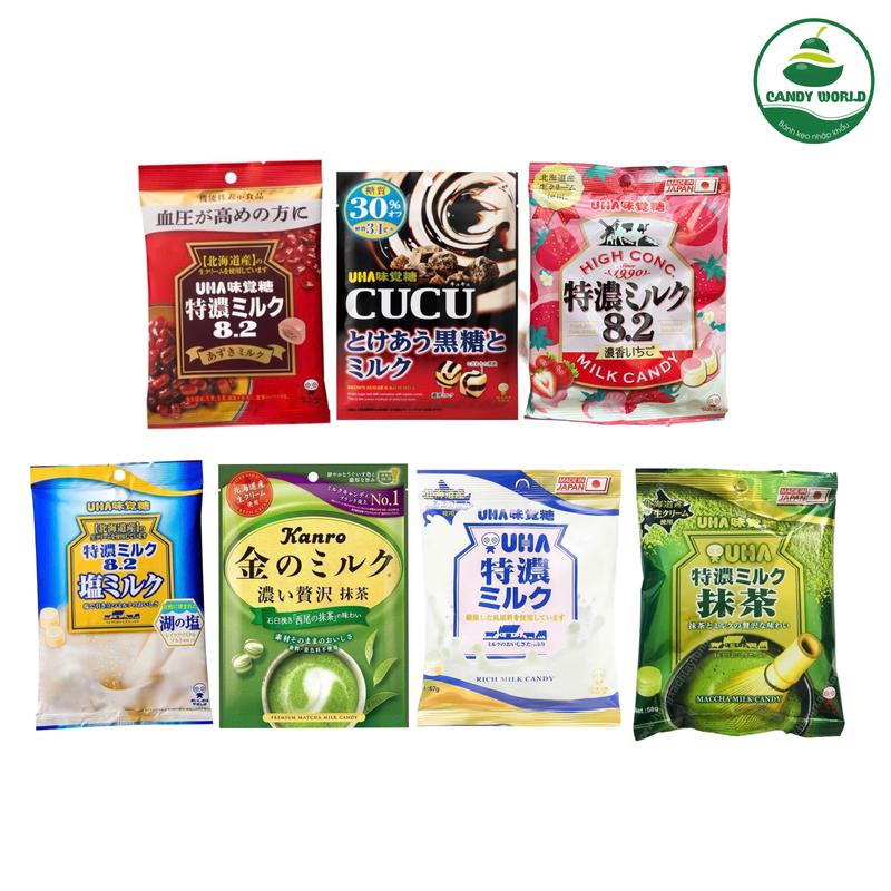 KẸO TRÀ XANH - MUỐI SỮA - ĐƯỜNG NÂU - SỮA  của UHA Nhật Bản - Ăn Vặt Candy Food Thơm Ngon cực kỳ