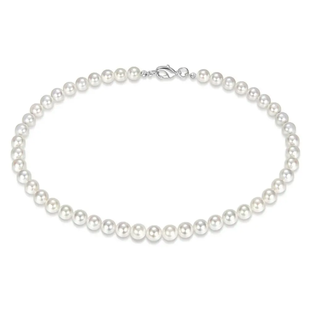Men's Pearl Necklace Single Layer Artificial Pearl Chain Elegant Round Beads Clavicle Chain