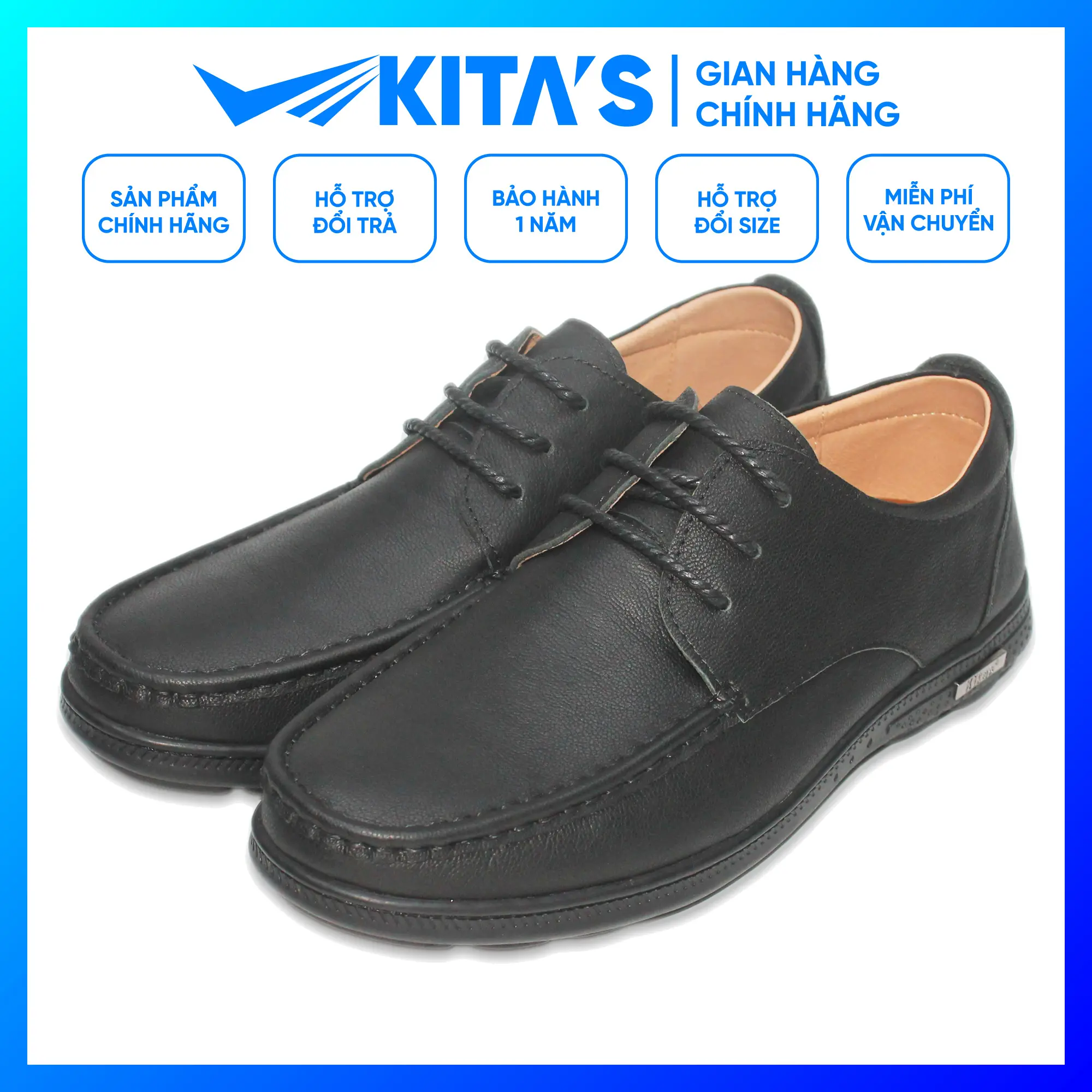 Giày Mọi Nam KITAS - Da Bò Thật - Đế Cao Su - May Đế - Bảo Hành 1 Năm - 089-A42
