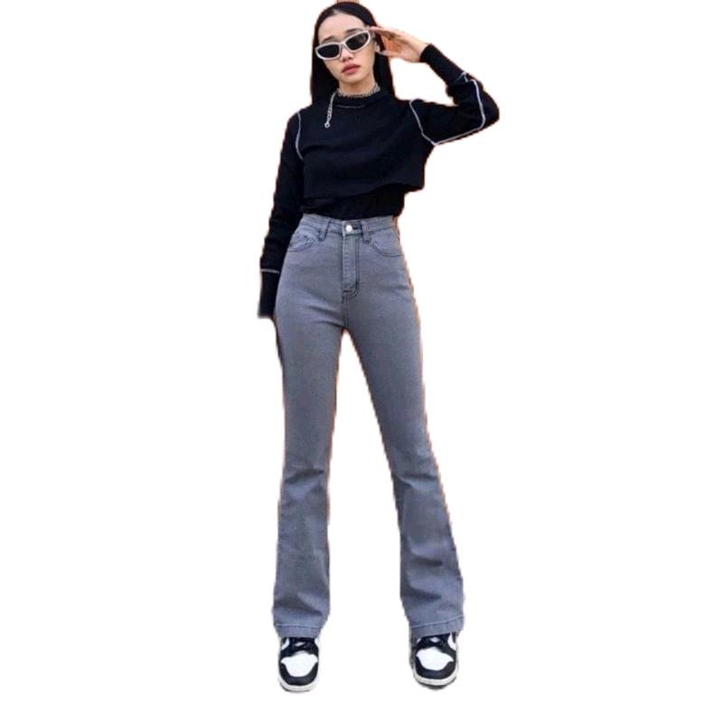 celana cutbray jeans haighwaist wanita murah Slim-fitting Polos Santai Panjang Stretch Street Style Pas 1