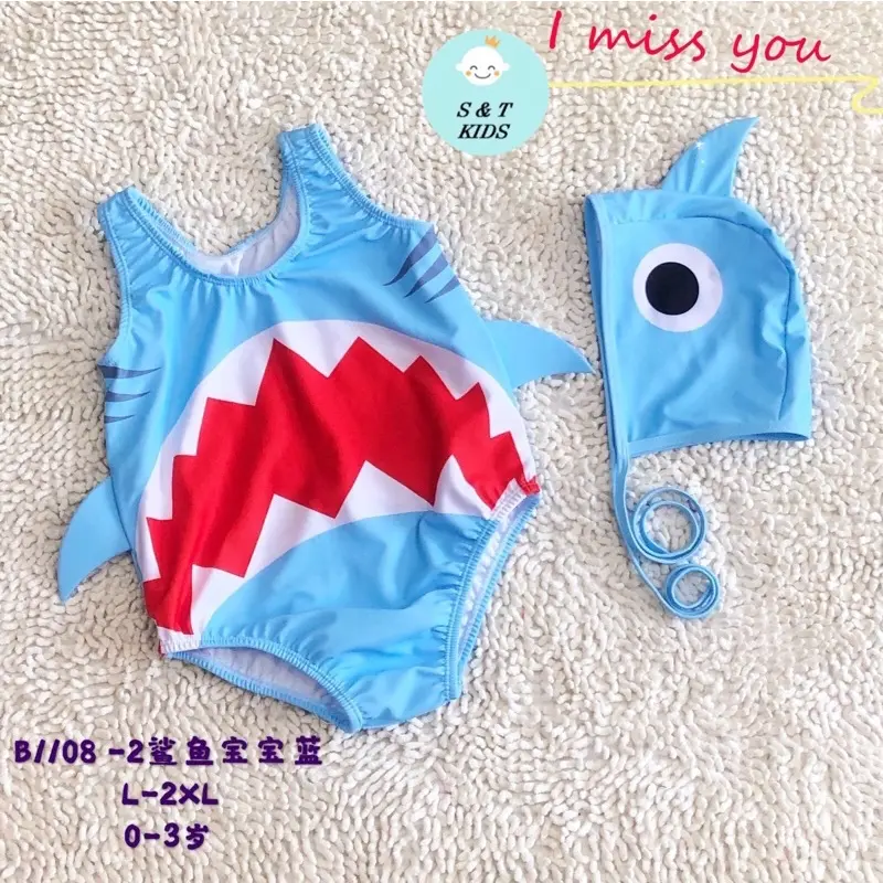 Đồ bơi bé trai bé gái, bikini cho bé có mũ hoạ tiết động vật dễ thương 0