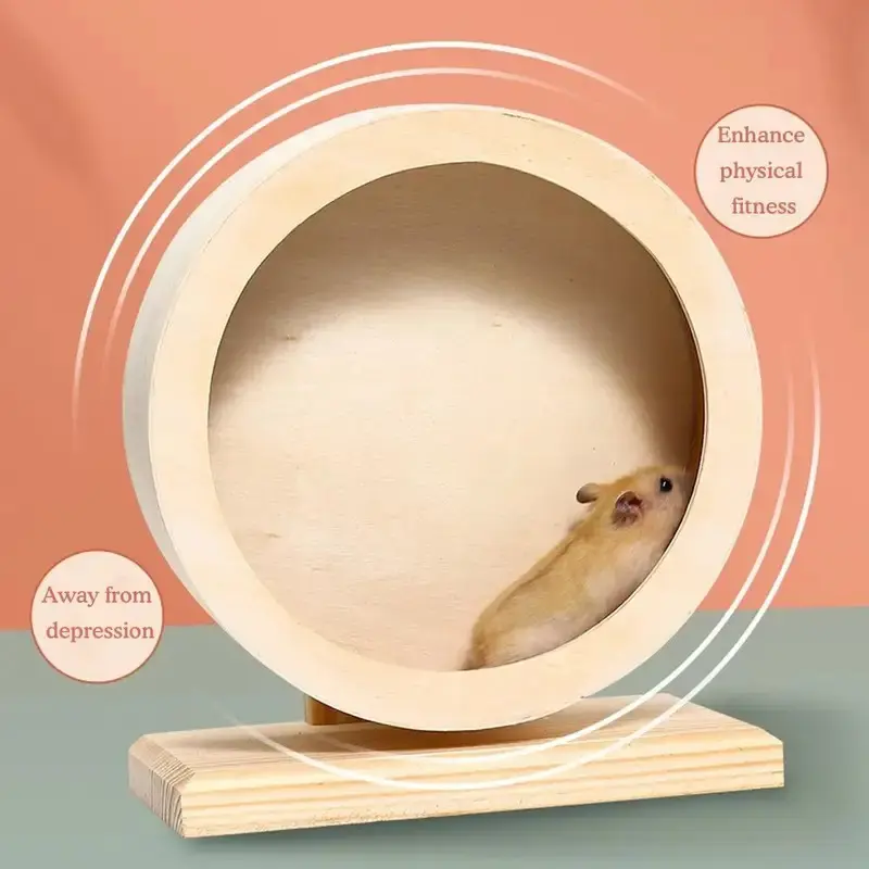 Hamster Running Wheel Golden Bear Mute Wooden Belt Bracket With Cork Pad Roller Sports Golden Bear Landscaping Pet Supplies hamster  wheel