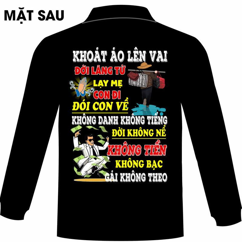 Áo thun dài tay có túi in hình - Khoát áo lên vai đời lãng tử (in sau lưng)