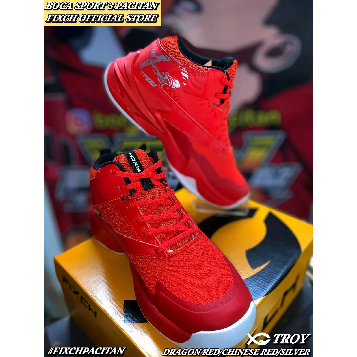 Sepatu Voli Fixch Troy New Dragon Red/Chinese Red/Silver Ori