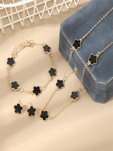 Conjunto de Joyería con Diseño de Flores, Elegante Collar, Pulsera y Aretes para Mujeres y Niñas, Joyería de Moda para Fiesta, Decoración Diaria, Joyería Combinable y Exquisita para Regalo de Cumpleaños